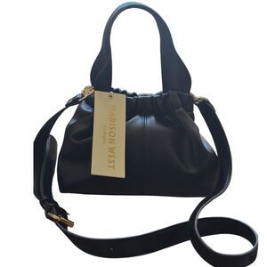 Madison West Black Vegan Leather Bag Crossbody Slouchy Gold Hardware New